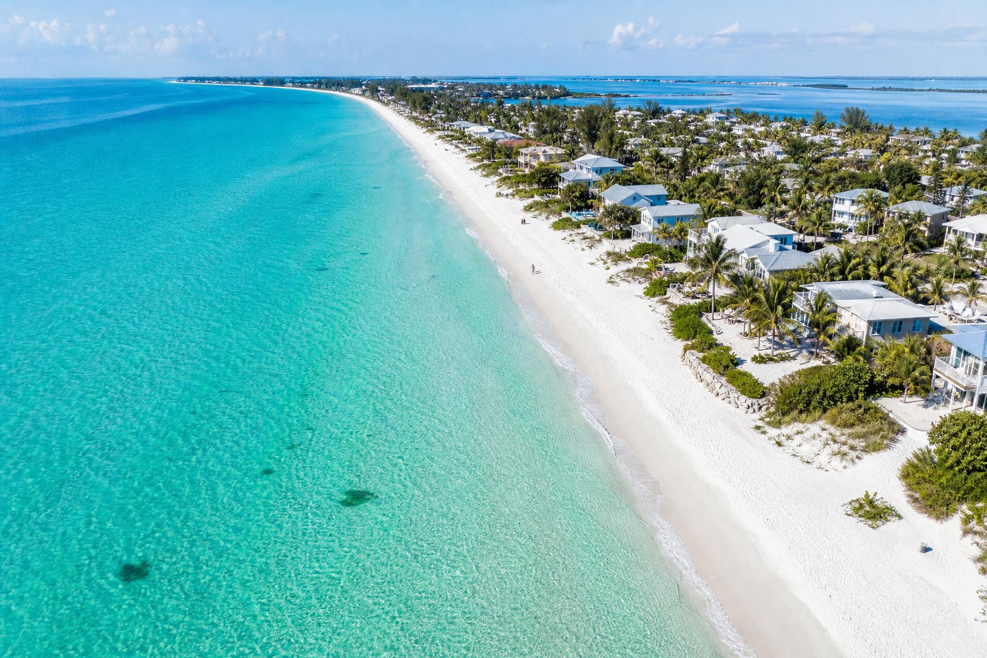 Aerial view of Anna Maria Island coastline and turquoise Gulf